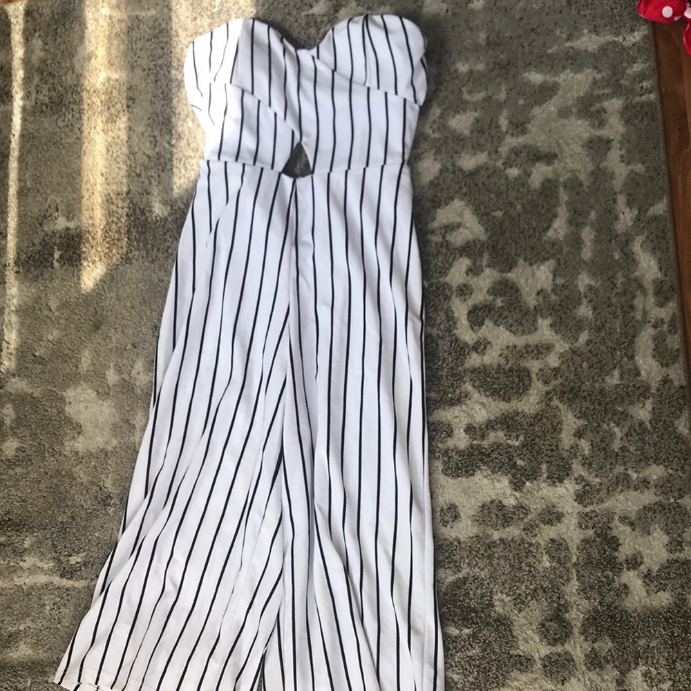 J for Justify white pinstripes jumpsuit